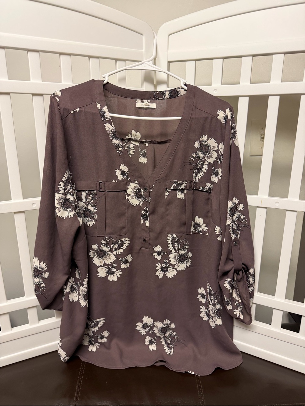 Maurices Plum Floral V-Neck Tunic Blouse